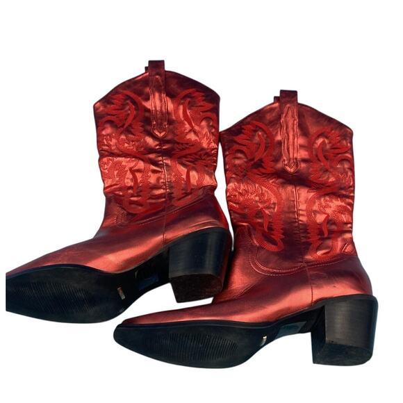 Metallic Red Leather Cowboy Boots Danilo Size 10 - Picture 3 of 4